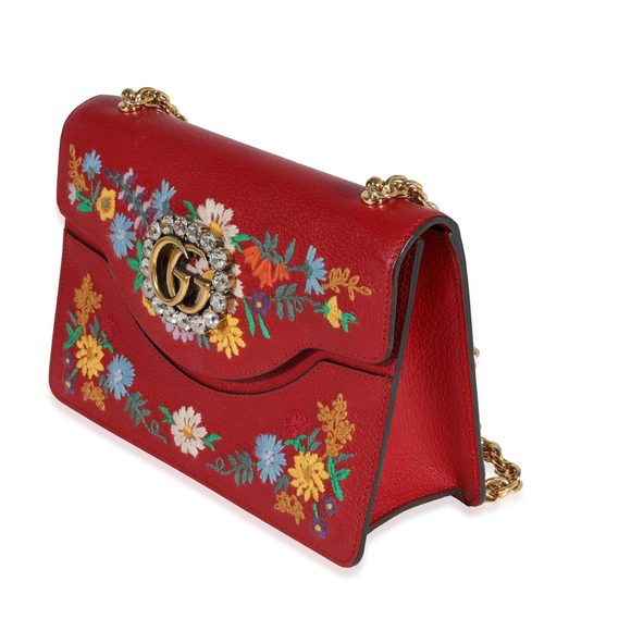 Gucci Red Leather Linea Ricami Floral Embroidered Bag - Picture 2 of 8